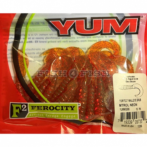 Твистер Walleye Grub YWG395 3,0 Motor oil neon YUM 15 шт.