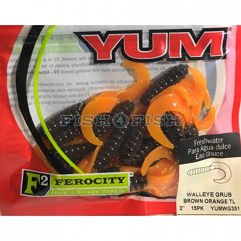 Твистер Walleye Grub YWG351 3,0 Brown Orange YUM 15 шт