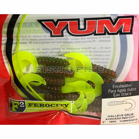 Твистер Walleye Grub YWG3210 3,0 Avocado Red/CHT YUM 15 шт.