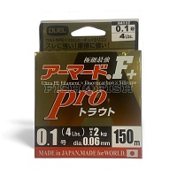 Плетеный шнур DUEL ARMORED F+PRO TROUT 150m 0.1PE (0.06 mm) 4Lbs FRESH ORANGE JUICE