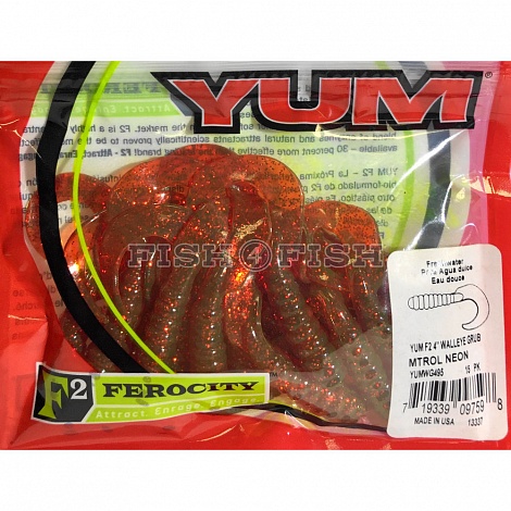 Твистер Walleye Grub YWG495 4,0 Motor oil neon YUM 15 шт.
